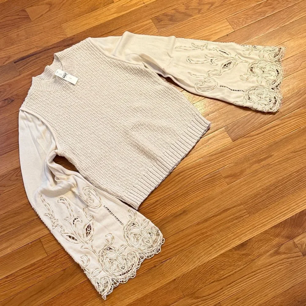 Anthropologie Textured Eyelet Twofer Sweater Vest Top